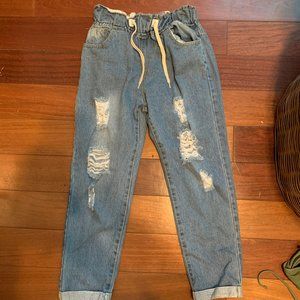 Drawstring Ripped Jeans